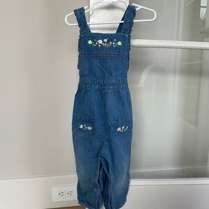 Baby Boden denim look embroidered dungarees